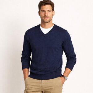 Ibex Merino Wool Blend V-Neck Sweater Men’s Large Navy Minimalist Layering
